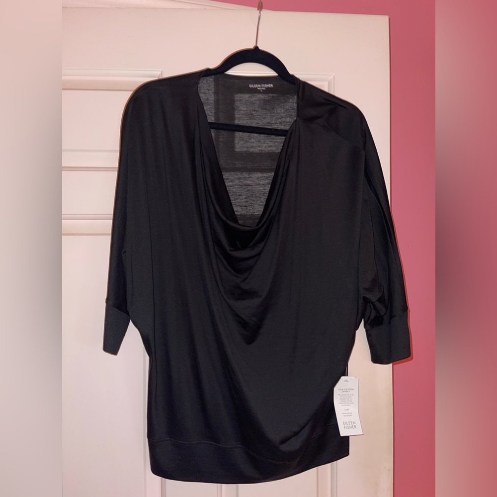 Eileen Fisher Black Drape Neck Top